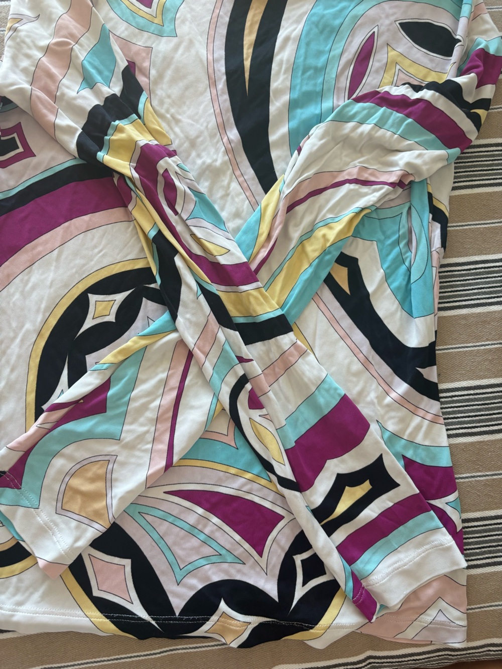 Emilio Pucci Long Sleeve V-Neck Top in Teal, Pink, Yellow, Black - Picture 5 of 9